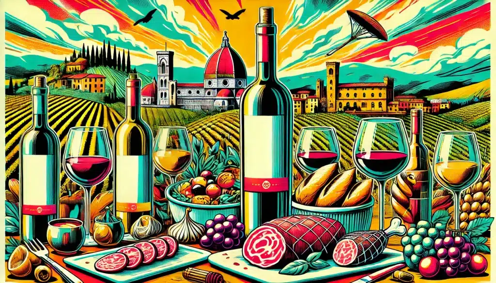 Italian countryside with wine and food