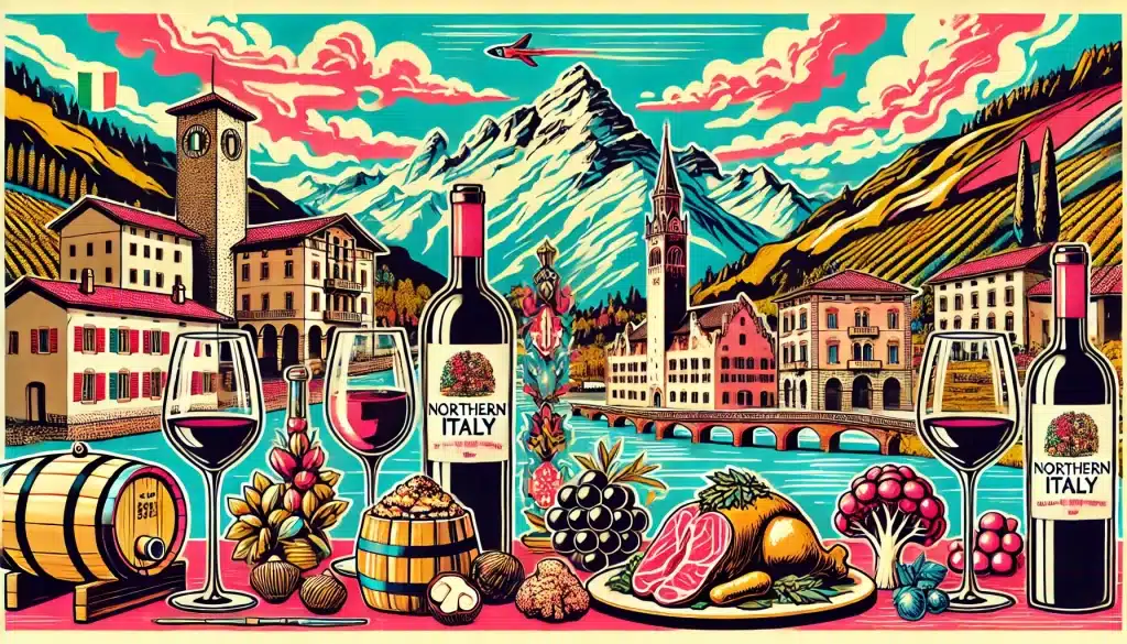 Northern Italy, wine, mountains, vineyard, town, food