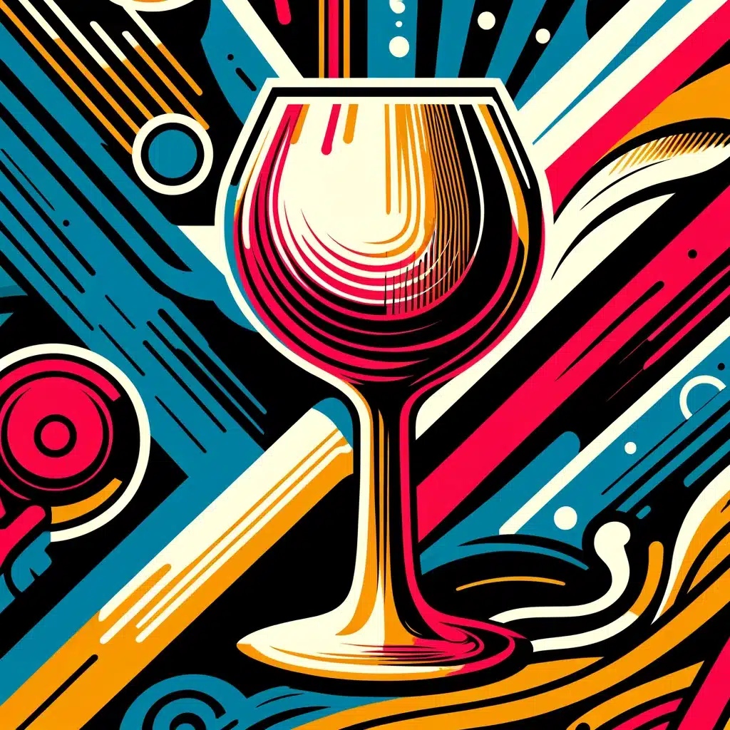 Colorful abstract wine glass artwork.