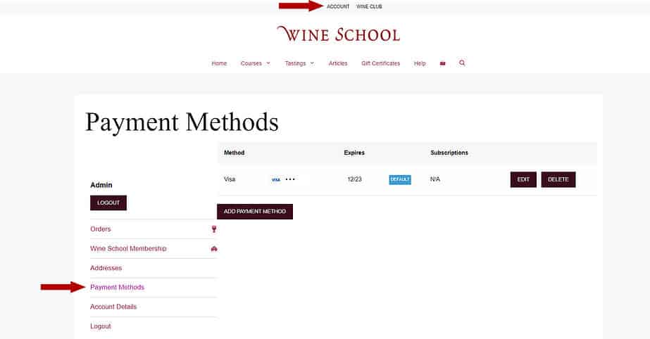 Update Payment Methods Vinology.com