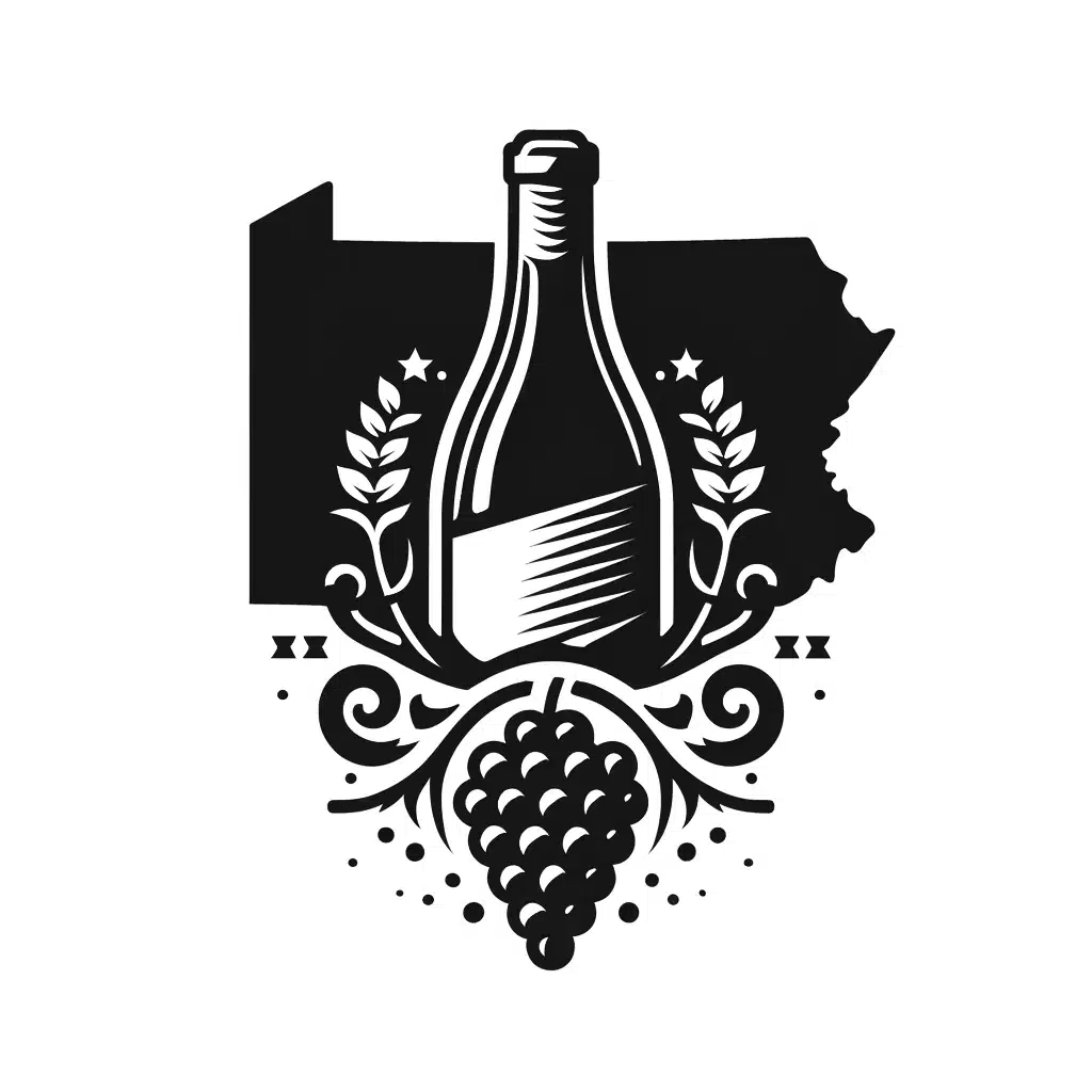 Wine bottle and grape illustration logo.