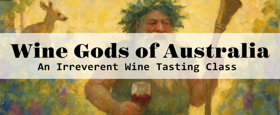 Wine Gods of Australia event poster with kangaroo.
