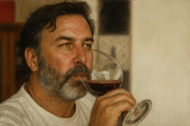 Man enjoying a glass of red wine.