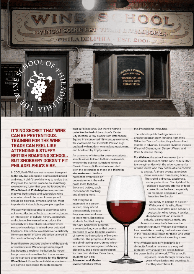 Wine School of Philadelphia storefront and wine glass