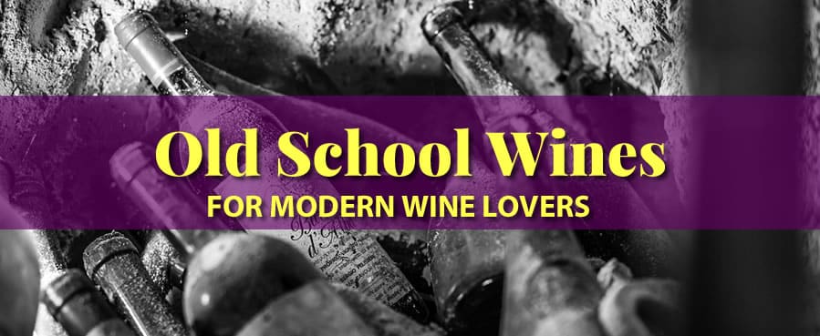 Vintage wine bottles with bold promotional banner