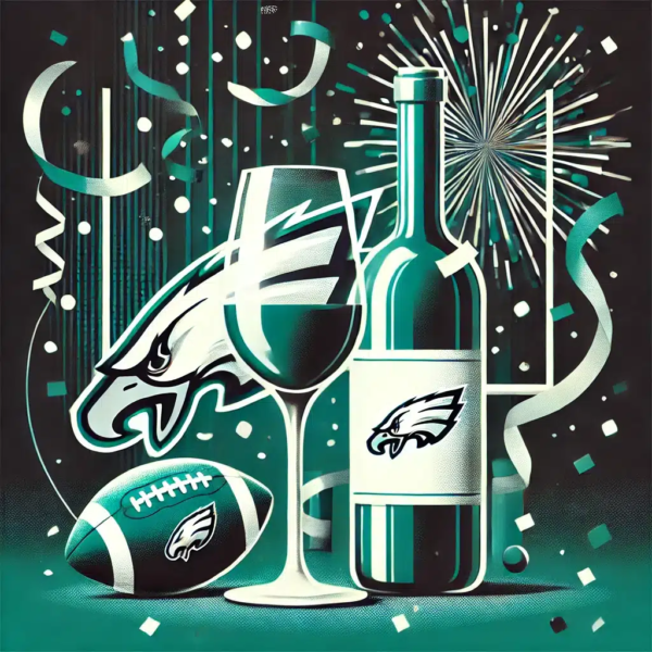 Football celebration with wine, fireworks, and mascot.