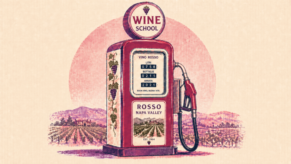 Vintage wine pump in Napa Valley vineyard illustration